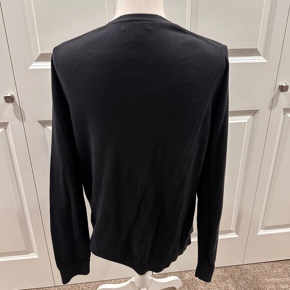 Lands' End size large 14-16 v-neck black cardigan light sweater, floral detail - Picture 3 of 3